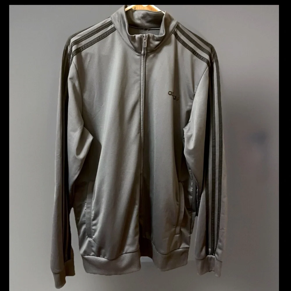 Adidas Originals Grey Black Stripes Track Top Full Zip Jacket Mens Sz XL